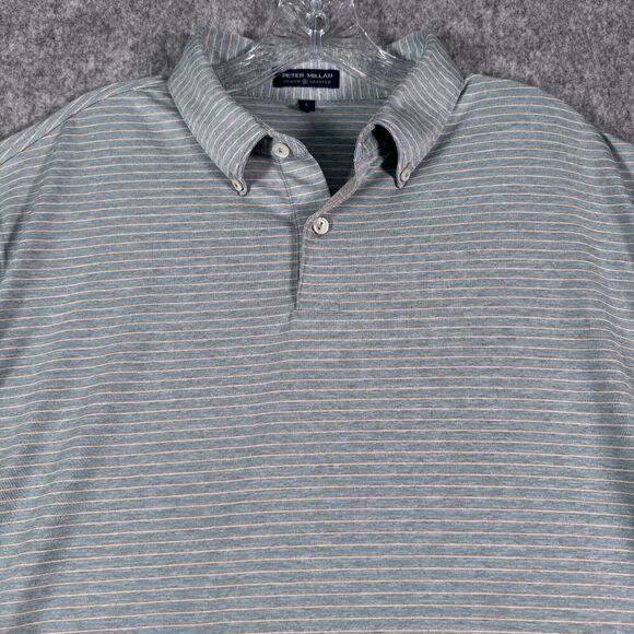Peter Millar Crown Crafted Polo Shirt Mens Large Gray Blue Striped Golf Office